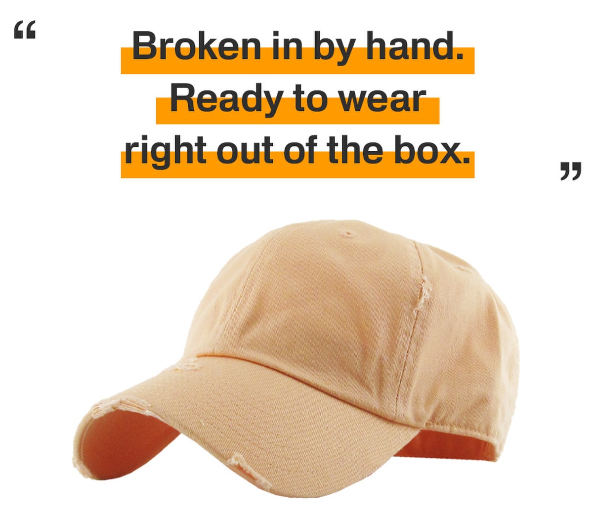 Peach Distressed Vintage Baseball Cap Front Side View